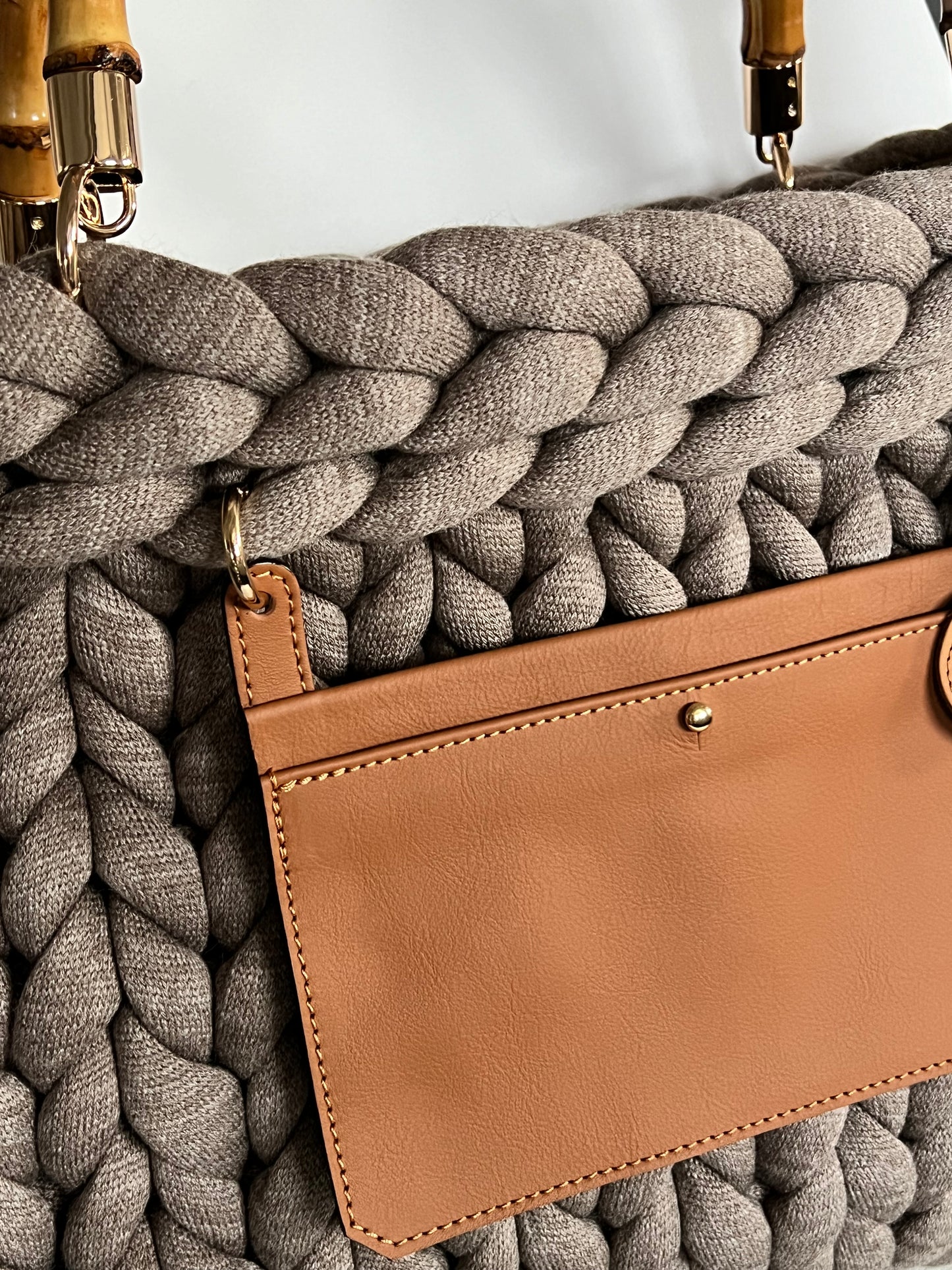 Pillow Bag in Brown with outside pocket by OSDesign