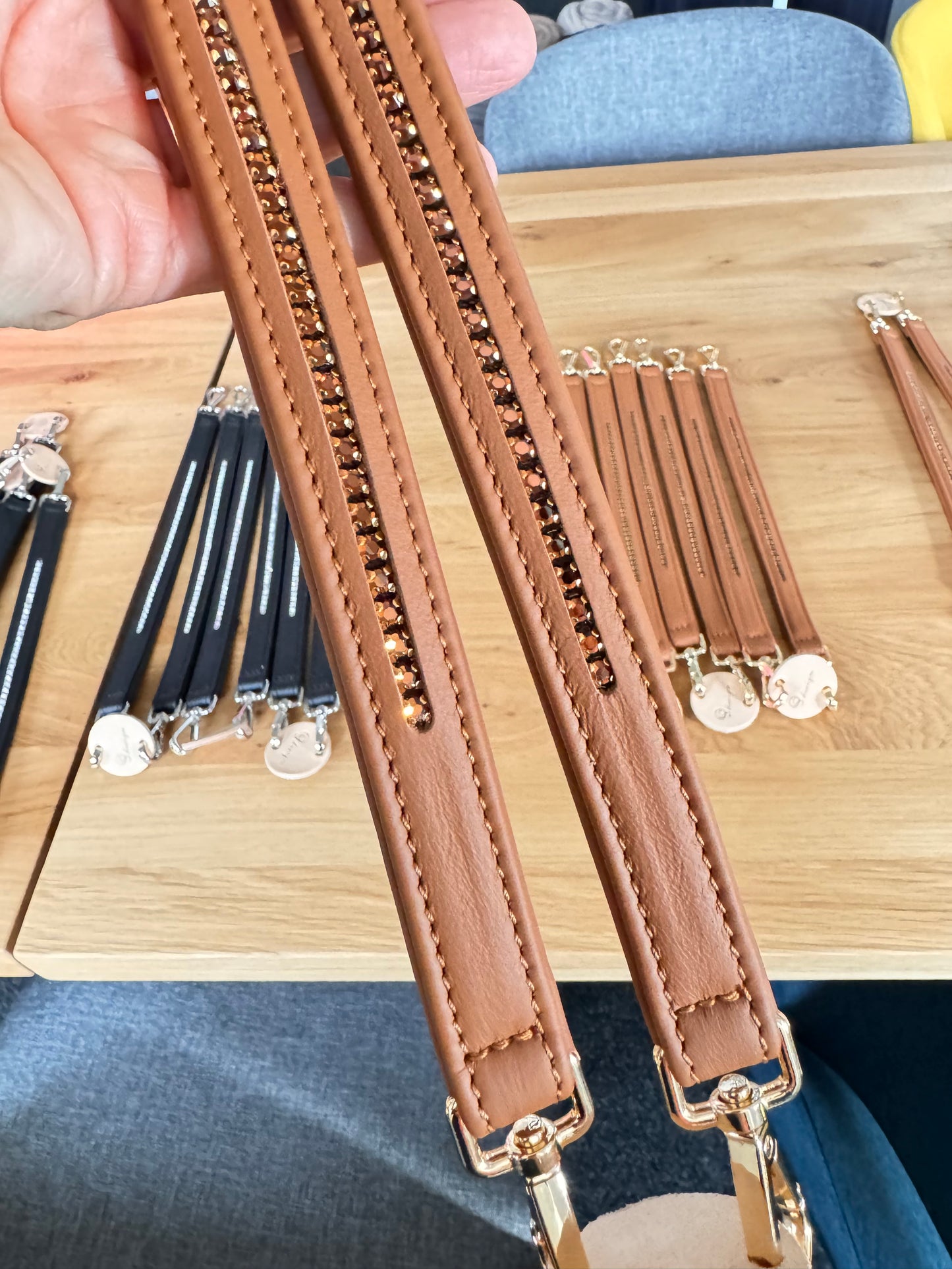 Poignées en cuir avec cristaux Swarovski