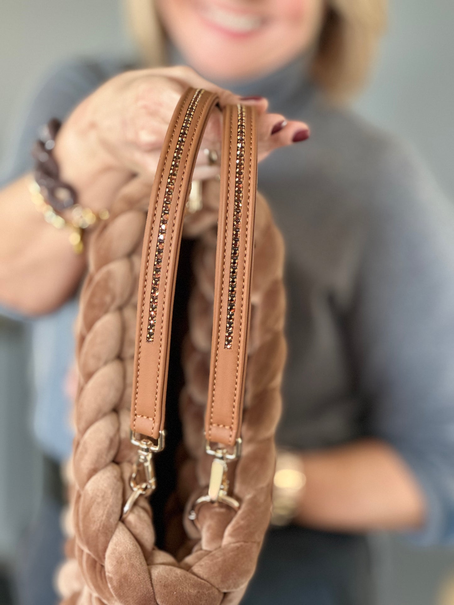 Poignées en cuir avec cristaux Swarovski