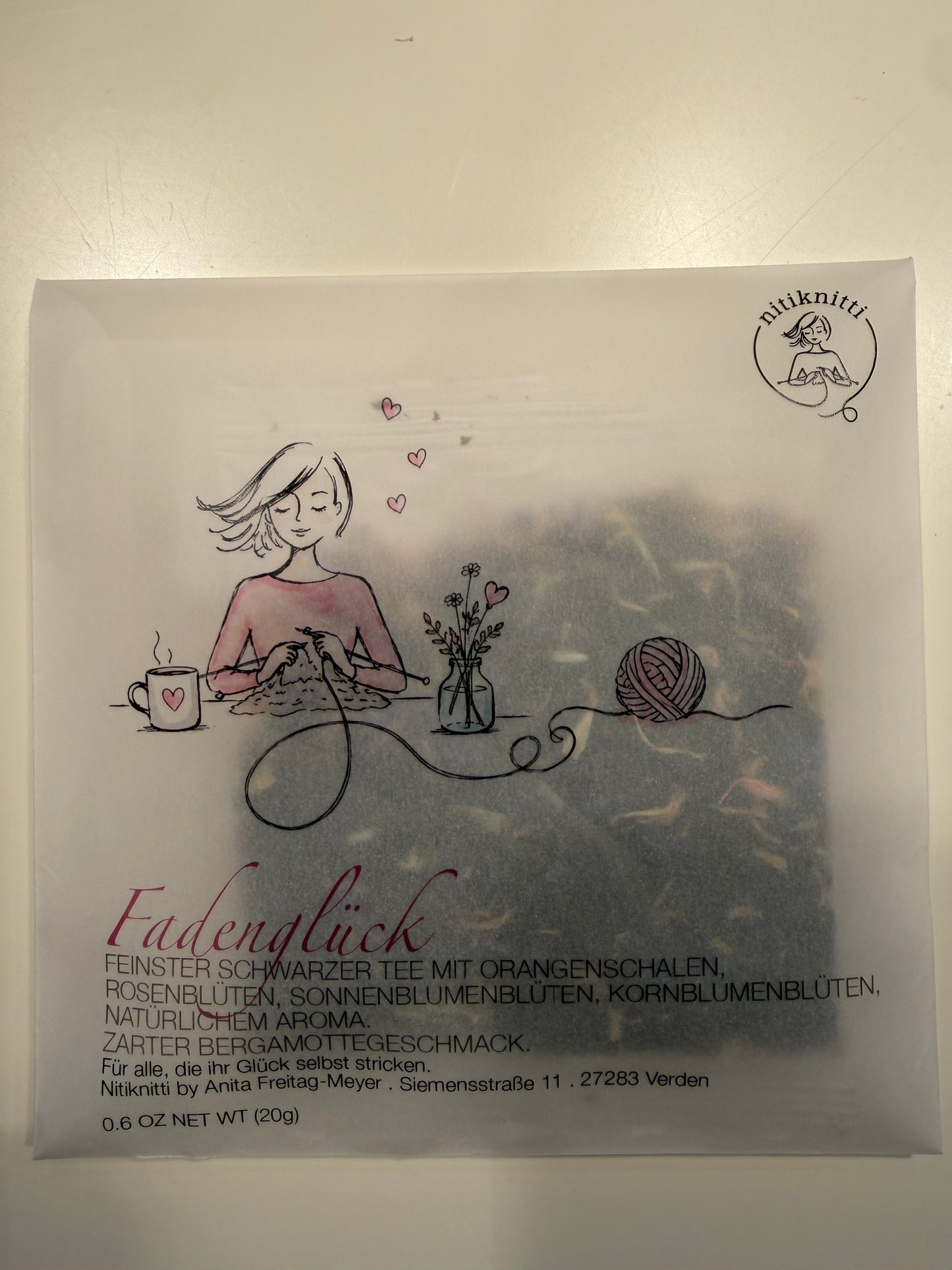 Teegeschenk FADENGLÜCK Feinster Schwarztee Lady Grey 20g
