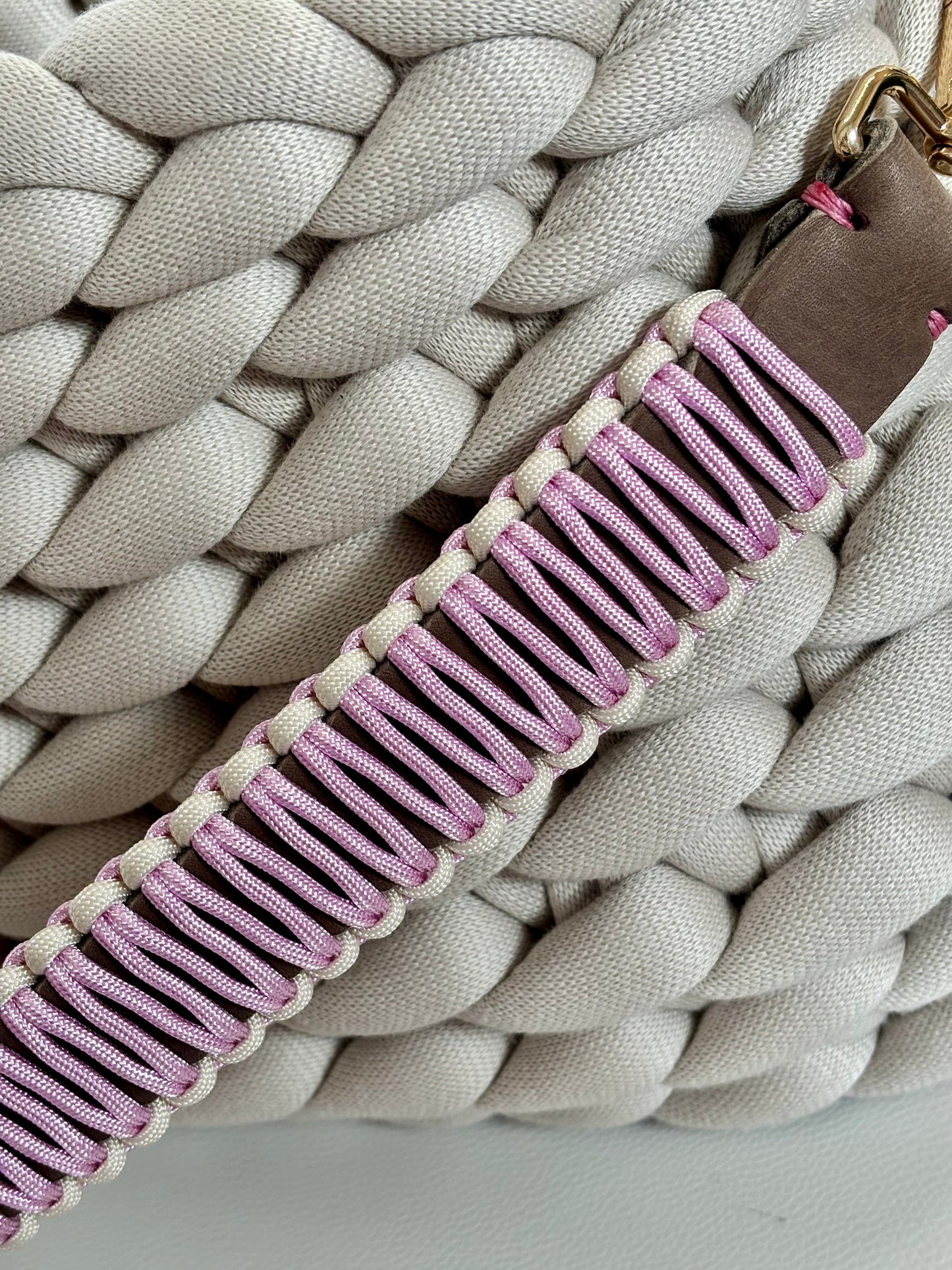 Classic chunky knit bag in royal blue velvet with braided leather handles and Nitiknitti velvet cosmetic bag