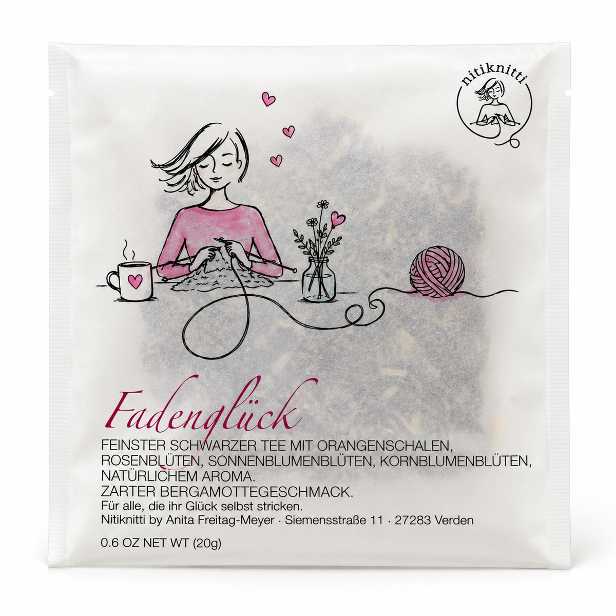 Teegeschenk FADENGLÜCK Feinster Schwarztee Lady Grey 20g