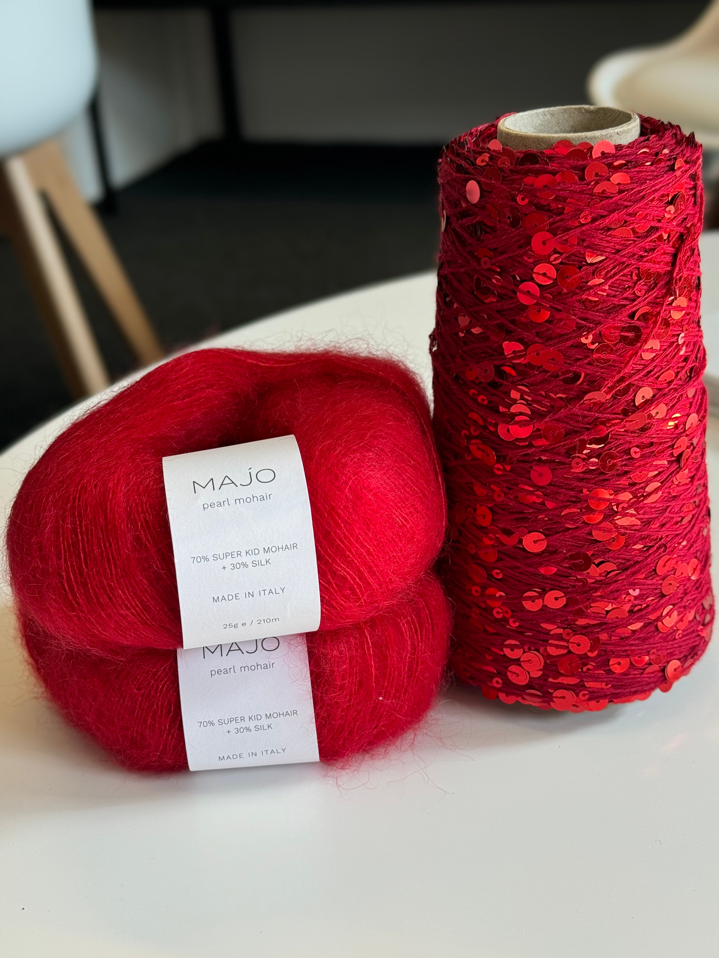Shimmery Red Metallic Yarn On A Cone – Soft & Fine, Perfect For Knitting, Embroidery, Or Craft Projects (250g, Laceweight)