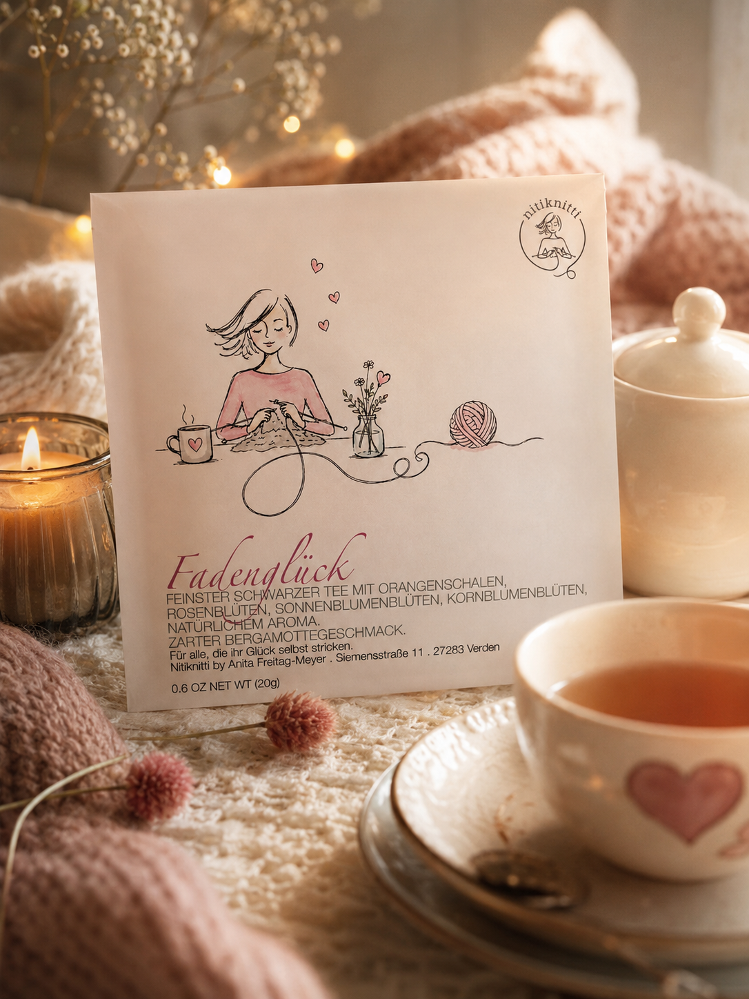 Teegeschenk FADENGLÜCK Feinster Schwarztee Lady Grey 20g