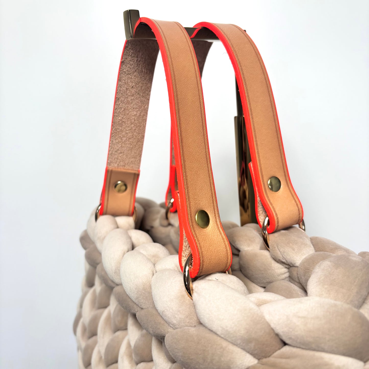 Chunky knit Pillow Bag in lobster color with handles by OSDesign